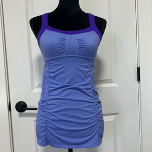Athleta Scrunch Tank Top purple blue criss cross back ruched size XS